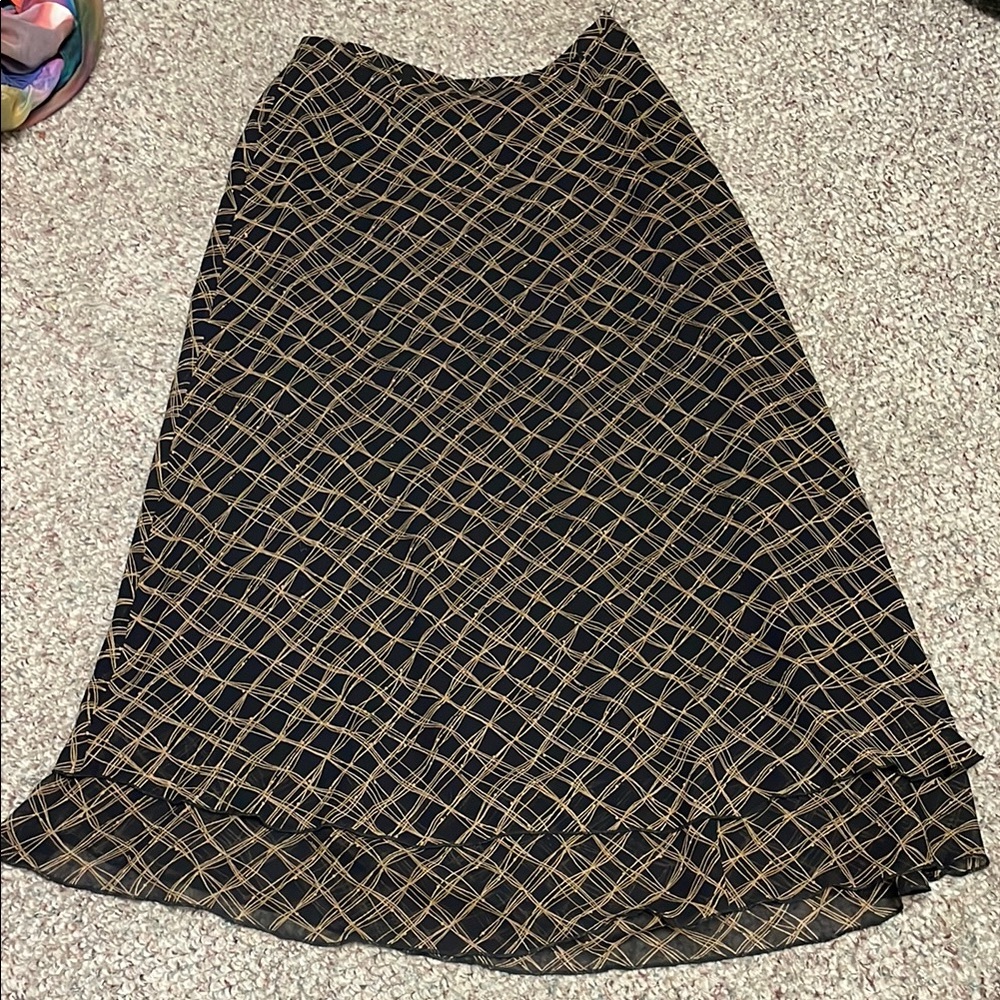 100% silk Black and Tan 2 tiered midi Skirt